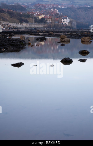 Piscine di roccia sulla spiaggia a Robin cappe Bay North Yorkshire UK Gennaio 2009 Foto Stock