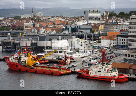 Vista aerea della oil rig approvvigionamento di navi in un dock, Stavanger, Rogaland County, Norvegia Foto Stock