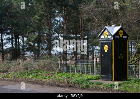 AA tradizionale casella telefono (n. 530) accanto ad una piazzola di sosta sulla A149 vicino Brancaster North Norfolk REGNO UNITO Foto Stock