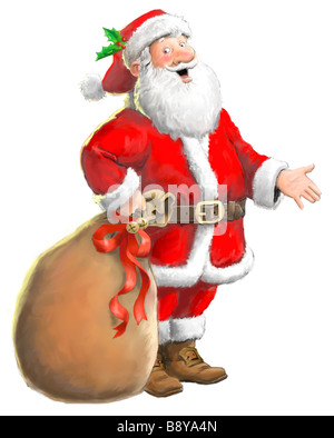 Illustrazione dipinta con Santa in piedi Foto Stock