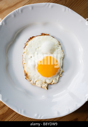 Uovo fritto su una piastra. Foto Stock
