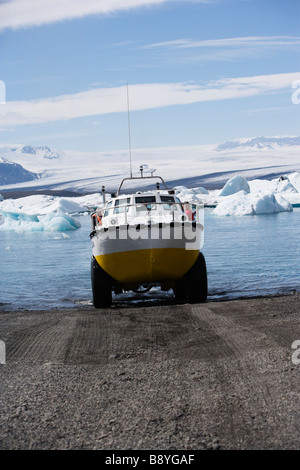 Artigianato anfibio Vatnajokull in Islanda. Foto Stock