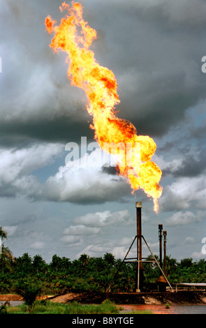 Nigeria: inquinamento ambientale bruciando il gas dalla produzione di petrolio nel delta del Niger Ogoniland Foto Stock