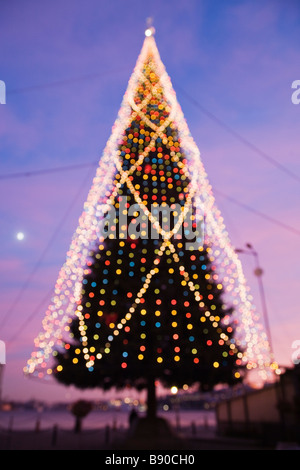 Un albero di Natale nella notte. Foto Stock