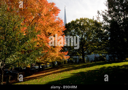 Caduta delle foglie nel Maine - Camden village green, Camden, Maine, New England Foto Stock