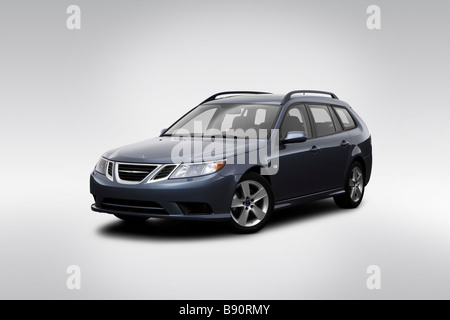 2009 Saab 9-3 Sport Combi in grigio - Vista anteriore angolare Foto Stock