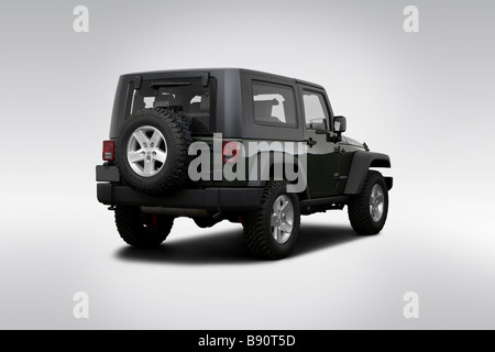 2009 Jeep Wrangler Rubicon in verde - angolo posteriore vista Foto Stock