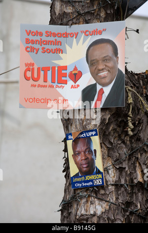 Poster della campagna per un Antigua del partito laburista e un United Progressive candidato del partito in occasione delle elezioni generali del 12 marzo 2009 Foto Stock