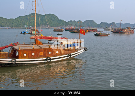 Bella tradizionale vietnamita in barca Cat ba bay, Vietnam Foto Stock