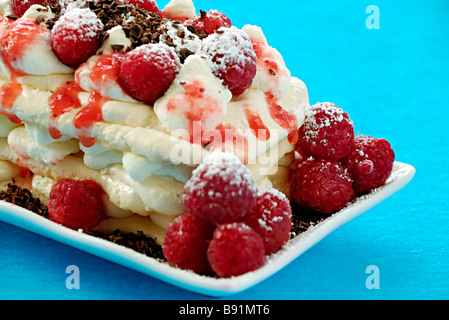 Lampone pavlova con panna montata Foto Stock