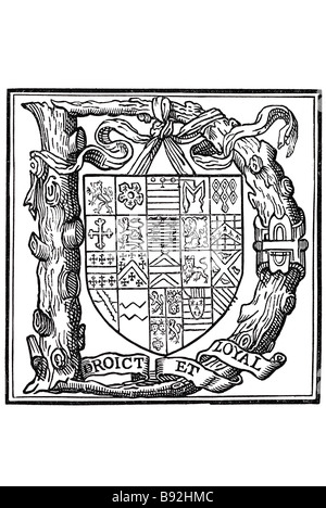 Bracci di Lord Robert Dudley conte di Leicester d un manoscritto illuminato è un manoscritto in cui il testo è completato da th Foto Stock