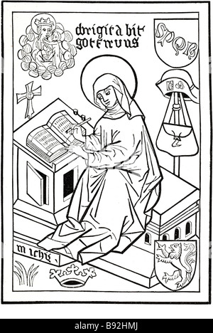 Santa Brigida di Svezia 1302 1373 vergine figura Cristo santa Brigida Birgersdotter (1303 - Luglio 23, 1373), in seguito noto come San Birgitt Foto Stock
