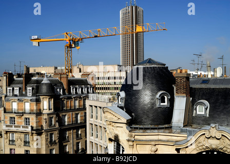 Parigi, Francia, Architettura residenziale, edifici di appartamenti albergo grattacielo gru da cantiere, antenna, Foto Stock