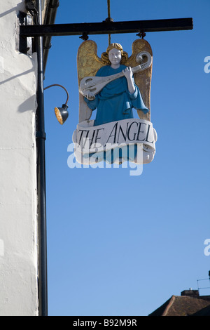 Segno per l'Angel Hotel Lavenham Suffolk in Inghilterra Foto Stock