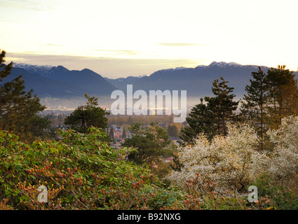 Questo colpo di Vancouver fu preso da Queen Elizabeth Park all'alba Foto Stock