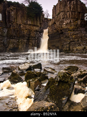 Forza elevata in cascata vicino a Middleton in Teesdale, County Durham, Regno Unito - Il Fiume Tees scende spettacolarmente 20m (70ft) qui. Foto Stock