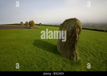 Pietre permanente a Newgrange parte del cerchio di pietra intorno all'anno 5200 Neolitico antico passaggio grave in Co Meath Irlanda Foto Stock