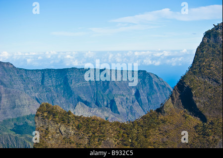 Foto aerea di picco del vulcano Mafate, La Réunion, Francia | Gipfel Mafate, La Réunion, Luftaufnahme Foto Stock