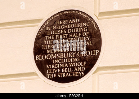 Targa blu gruppo Bloomsbury Gordon Square Londra Virginia Woolf, Clive Bell, Strachey Stracheys England Regno Unito Foto Stock