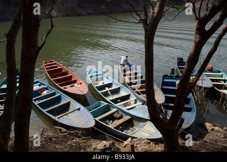 Pangas sul lago Comedero, Sinaloa Membro, Messico Foto Stock