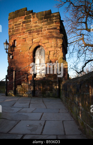 Il XIV secolo la torre di acqua lungo le storiche mura romane di Chester in pietra arenaria ed è un grado 1 edificio elencato Foto Stock