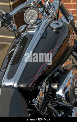 Un dettaglio di una moto Harley-Davidson, segale, East Sussex, England, Regno Unito Foto Stock