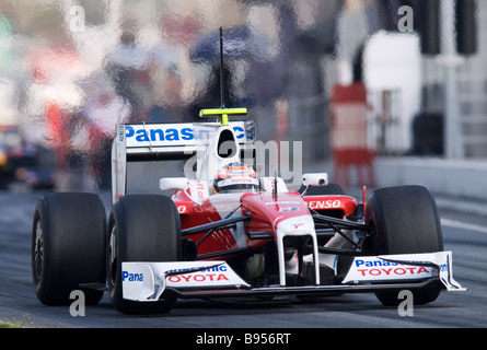 Timo Glock GER Toyota TF109 racecar durante la Formula 1 sessioni di collaudo vicino a Barcellona nel marzo 2009. Foto Stock