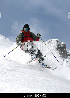 Sciatore a Les Marecottes svizzera Foto Stock