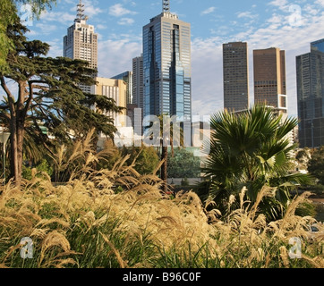 MELBOURNE skyline della città visto da giardini Alexandra VICTORIA AUSTRALIA Foto Stock