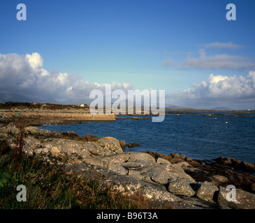 Vista sulla baia di Roundstone dalla costa rocciosa nei pressi di Roundstone Connemara County Galway Irlanda Foto Stock