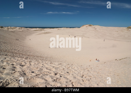 Lacka Gora dune mobili di spinta anteriore oltre il bosco di alberi Parco Nazionale di Slowinski Leba Polonia Foto Stock