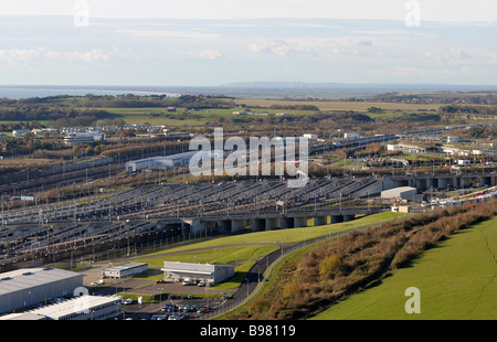 Channel Tunnel terminale, Folkestone, Kent, Regno Unito Foto Stock