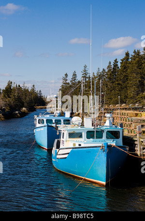 Barche da pesca in un piccolo porto in Nova Scotia. Foto Stock