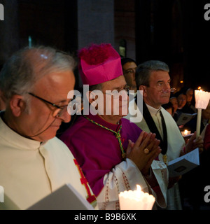 Israele Gerusalemme la città vecchia chiesa del Santo Sepolcro Quaresima celebrazioni Gerusalemme il Patriarca latino Fouad Twal Foto Stock