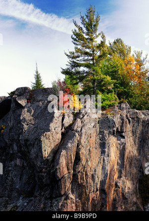 Uno dei numerosi scogli che sovrasta il fiume francese, Ontario Foto Stock