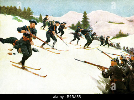 Alpine Chasseurs carica linee tedesche Foto Stock