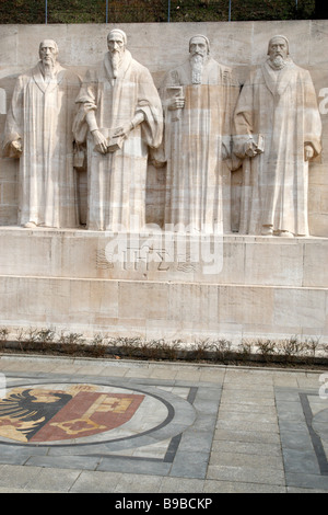 I riformatori della parete che mostra i principali protagonisti ed eventi della Riforma, Parc Des Bastions Ginevra SVIZZERA Foto Stock