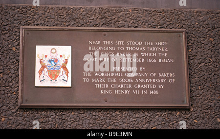 Lapide che ricorda un grande incendio di Londra Foto Stock