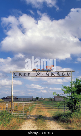 Ferro battuto ranch cancello vicino Rosebud a Falls County Texas USA Foto Stock