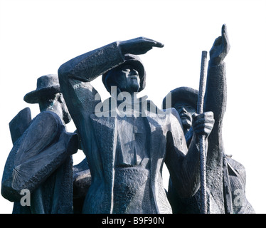 Monumento ai primi alpinisti del Triglav. Ribcev Laz, Bohinj, Gorenjska, Slovenia. Foto Stock