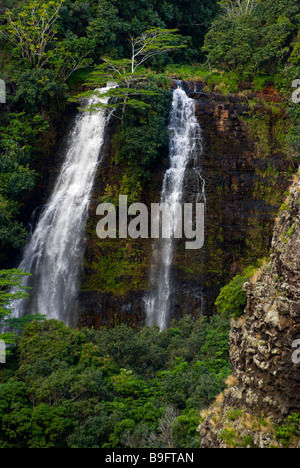 "Opaeka'a Falls è una bella cascata di circa 150 m. alto, lungo 'Opaeka'un flusso, Kapa'a sul lato orientale di Kauai. Foto Stock