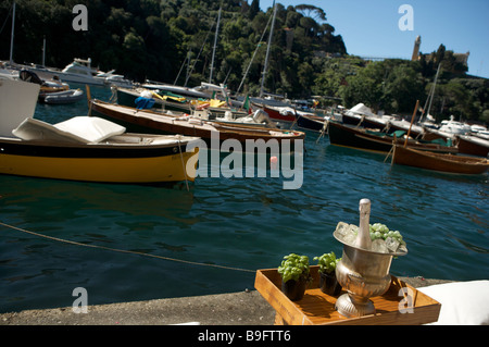 Il porto di pesca e pittoresco villaggio di Portofino sulla Riviera Italiana in Italia Foto Stock