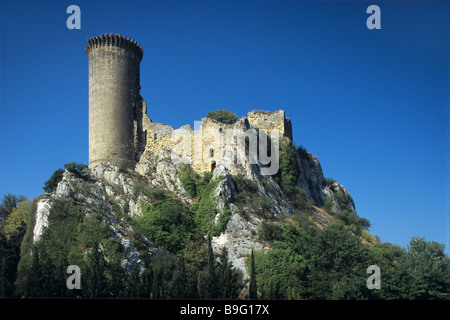 Rovine di Château de l'Hers o del suo Château o del castello, e Torre di osservazione, vicino a Châteauneuf-du-Pape, Vaucluse, Provenza, Francia Foto Stock