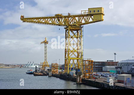 Una gru a Buccleuch Dock. Barrow-in-Furness, Cumbria, England, Regno Unito, Europa. Foto Stock