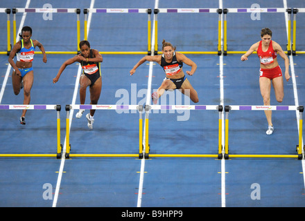 60 m ostacoli, donne, da sinistra: Kellie Wells USA, Anay Tejada CUB Lolo Jones USA, Carolin Nytra GER, Sparkassen-Cup 2009, Stut Foto Stock