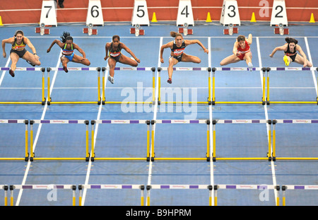 60 m ostacoli, donne, da sinistra: Olena Krasovska UKR, Kellie Wells USA, Anay Tejeda CUB Lolo Jones USA, Carolin Nytra GER, Nadi Foto Stock