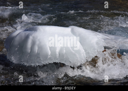 Ghiaccio sul fiume a gomito nel paese di Kananaskis, Alberta Foto Stock