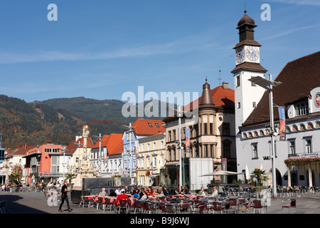 La piazza principale con il Municipio, Leoben, Stiria, Austria, Europa Foto Stock