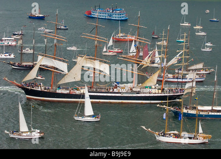 Winderjammer Parade presso Kieler Woche 2008 con il russo sail training quattro-masted barque Sedov, Sedow, fiordo di Kiel Foto Stock