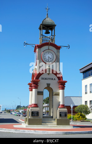 Hokitika Memorial Clock Tower, saldare Street, Hokitika Westland District, West Coast, Isola del Sud, Nuova Zelanda Foto Stock